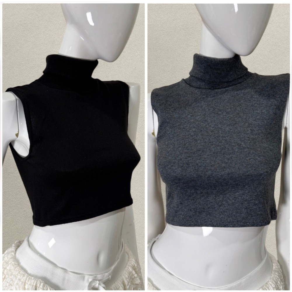 Y2K Lot of Sleeveless Turtleneck Crop Top Stretch Knit Fitted Minimal Basic